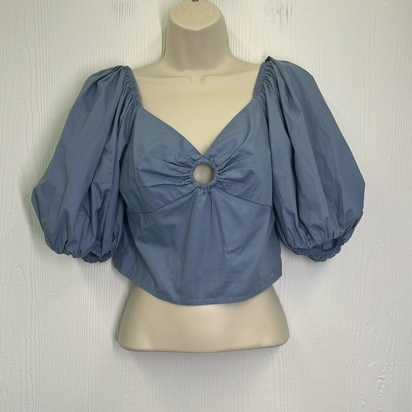 Abercrombie & Fitch - Blue Puff Short Sleeve Lightweight Poplin Ring Blouse SM - Picture 1 of 9